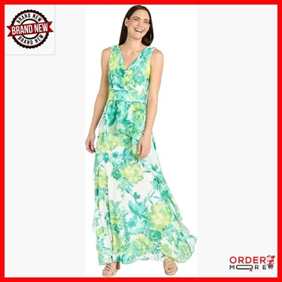 Chiffon Halter Maxi Dress with High Low Ruffle Skirt - Flowy Spring Summer - Picture 1 of 4